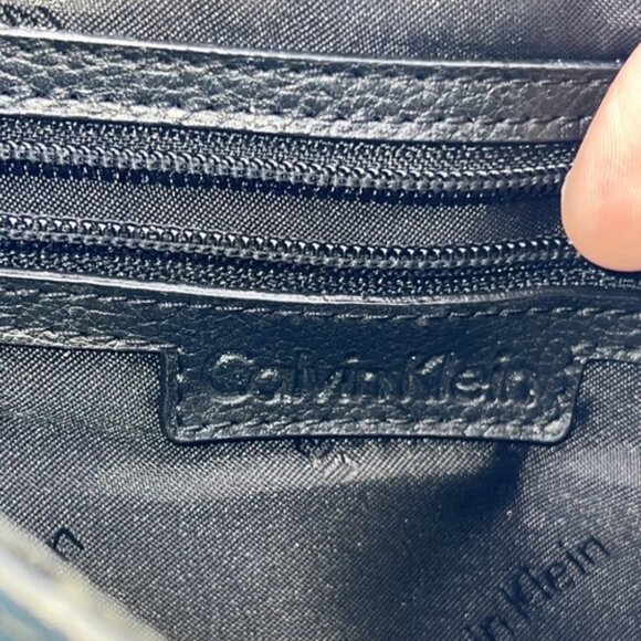 Calvin Klein Black Leather "Gold" Purse Good Condition With Lock Hardware, Strap - Picture 10 of 11